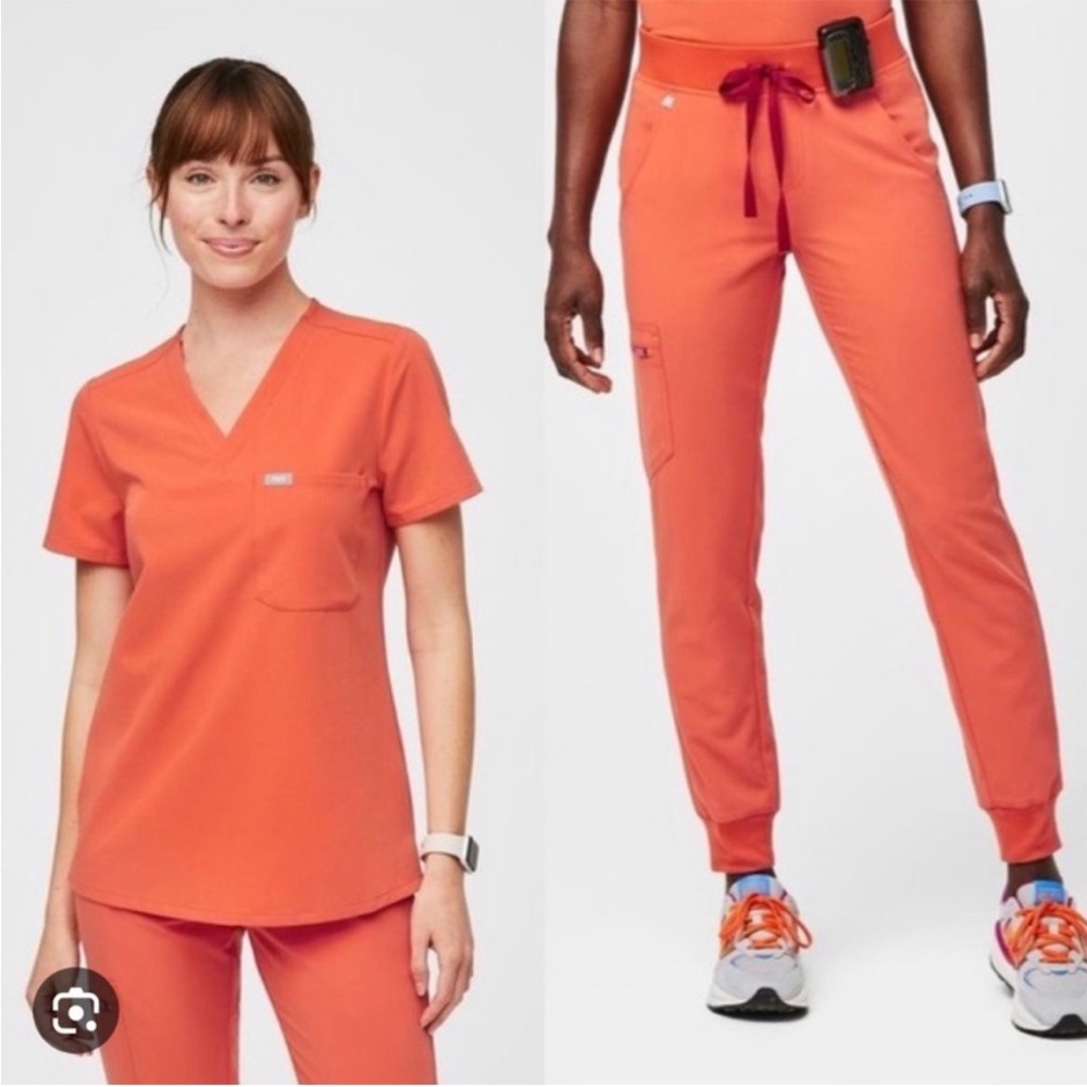 Figs Sunset Orange S/ S Tall Catarina / Zamora scrub set - excellent condition